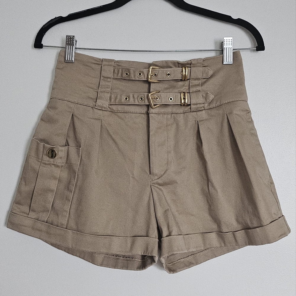 Studio F Columbian Tan Gold Buckle Women's Booty Enhancing High Waist Shorts